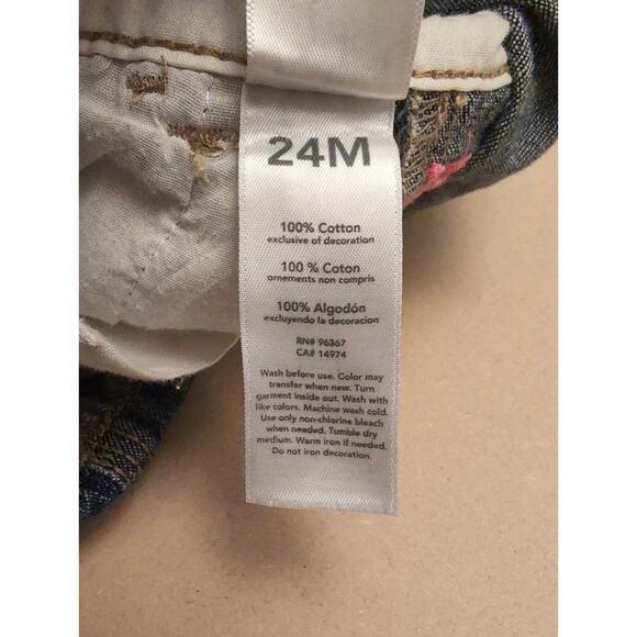 OshKosh B'gosh Rolled Embroidered Butterfly Denim Shortall 24 Months 100% Cotton - Picture 7 of 7